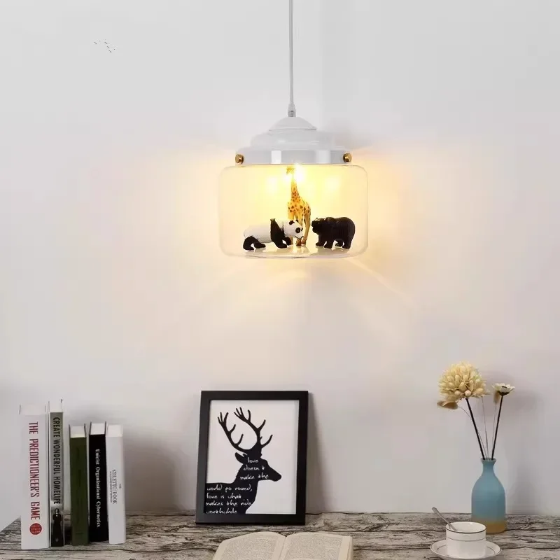 Children's Room Chandeliers DIY Animal Glass Lamps Nordic Cartoon Creative Baby Room Nursery Boy Girl Bedroom