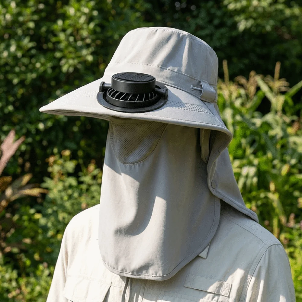Full-Coverage Sun-proof Solar Fan Hat Wide-Brim with Shawl Face Cover Bucket Hat Breathable Trendy Outdoor Travel Hat