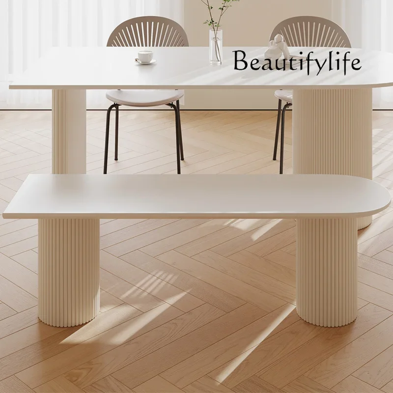 N45 Dining table, bench, French cream style, modern simple living room, small apartment, high-end solid wood multi-layer board