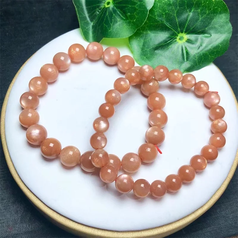 8MM Natural Sunstone Bracelets For Women Jewelry Gift Elastic Cord Men Healing Energy Bangle Wristband Gifts