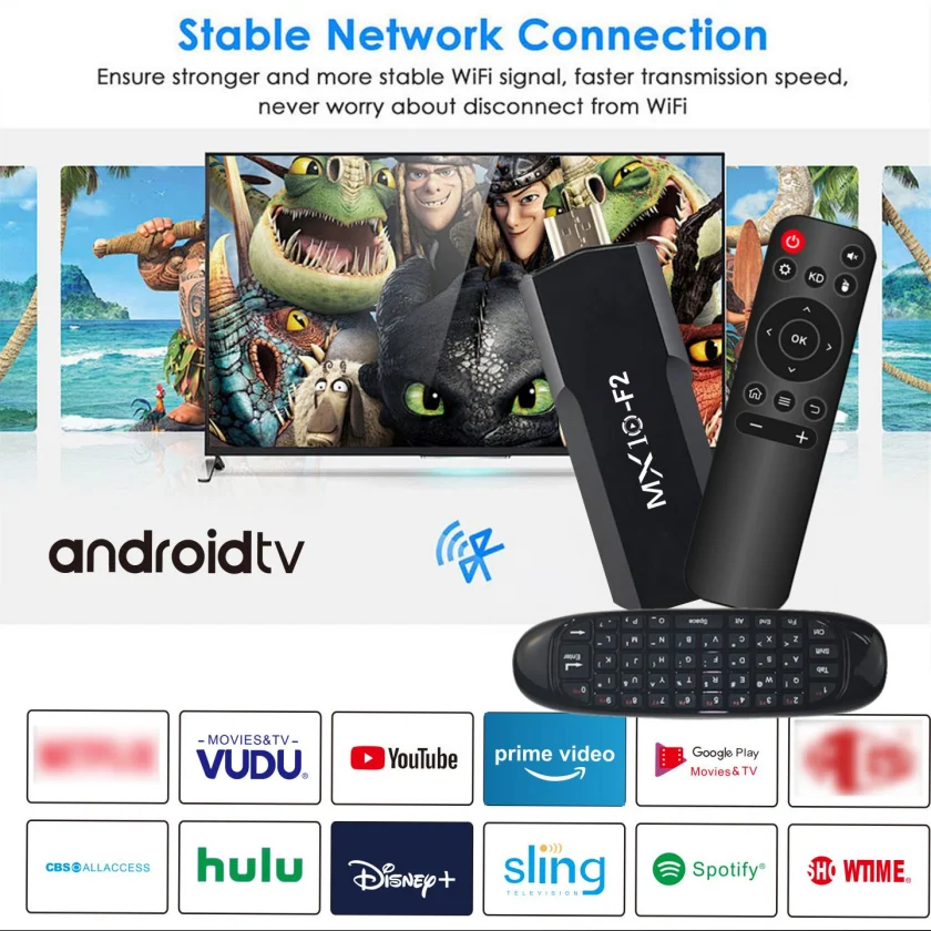 

Mini Wireless Keyboard and Android TV Stick MX10 F2 Kit DDRIII 1GB EMMC 8GB Android 11 Fly Air Mouse Remote Control