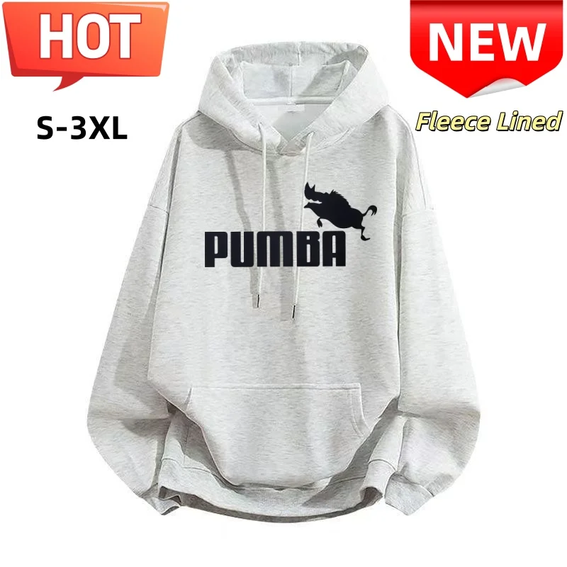 Vintage Wild Boar Letter Print Hoodie For Men Fleece Lined Soft Hooded Sweatshirt Casual Oversized Street Hoody