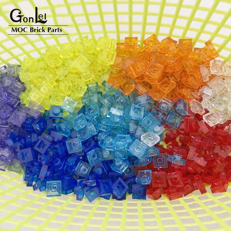 550Pcs/lot Thin 1x1 Transparent Plates Building Blocks Pixel Painting ABS Materials Compatible with 3024 DIY Clear Colors Parts