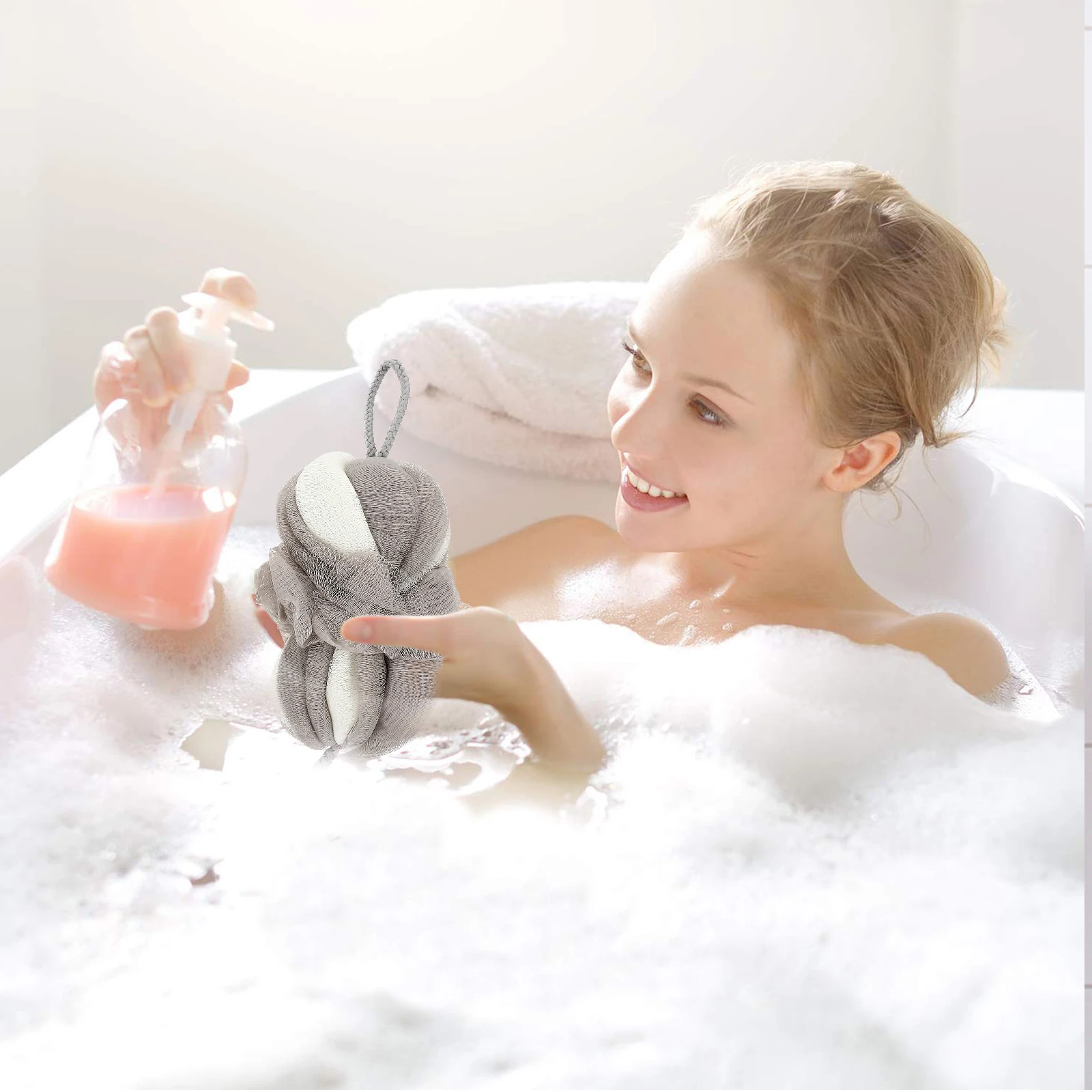 

2Pcs Long Shower Balls Supple Bath Flowers for Home Travel Rich Bubble Soft Mesh Scrubber Relax Body Shower Tools Bathing