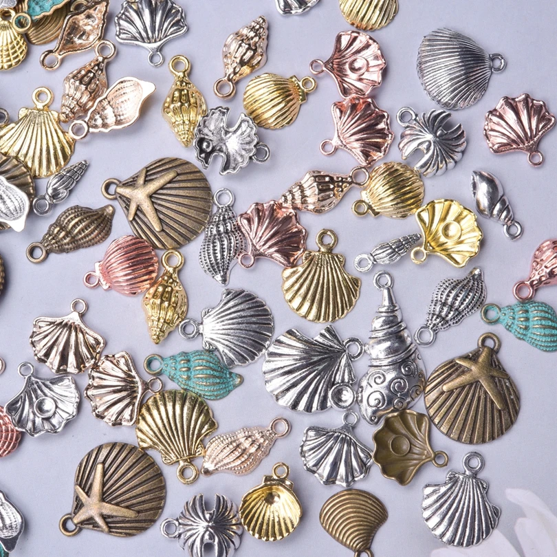 Random Mix Sea Ocean Shell Bronze Rose Gold Color Alloy Pendant Charms For Jewelry Making Finding Craft Tibetan Silver Materials