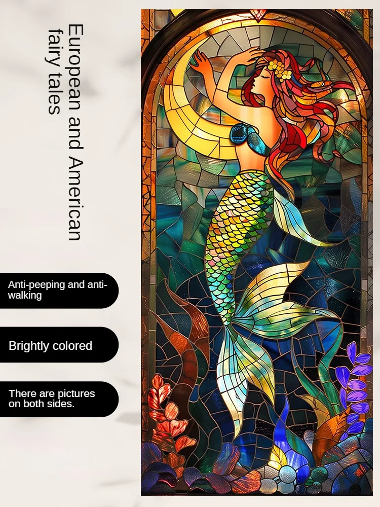 

European and American Fairy Tale Mermaid Glass Sticker Film To Prevent Light Leakage and Peeping Window Film Stained Glass