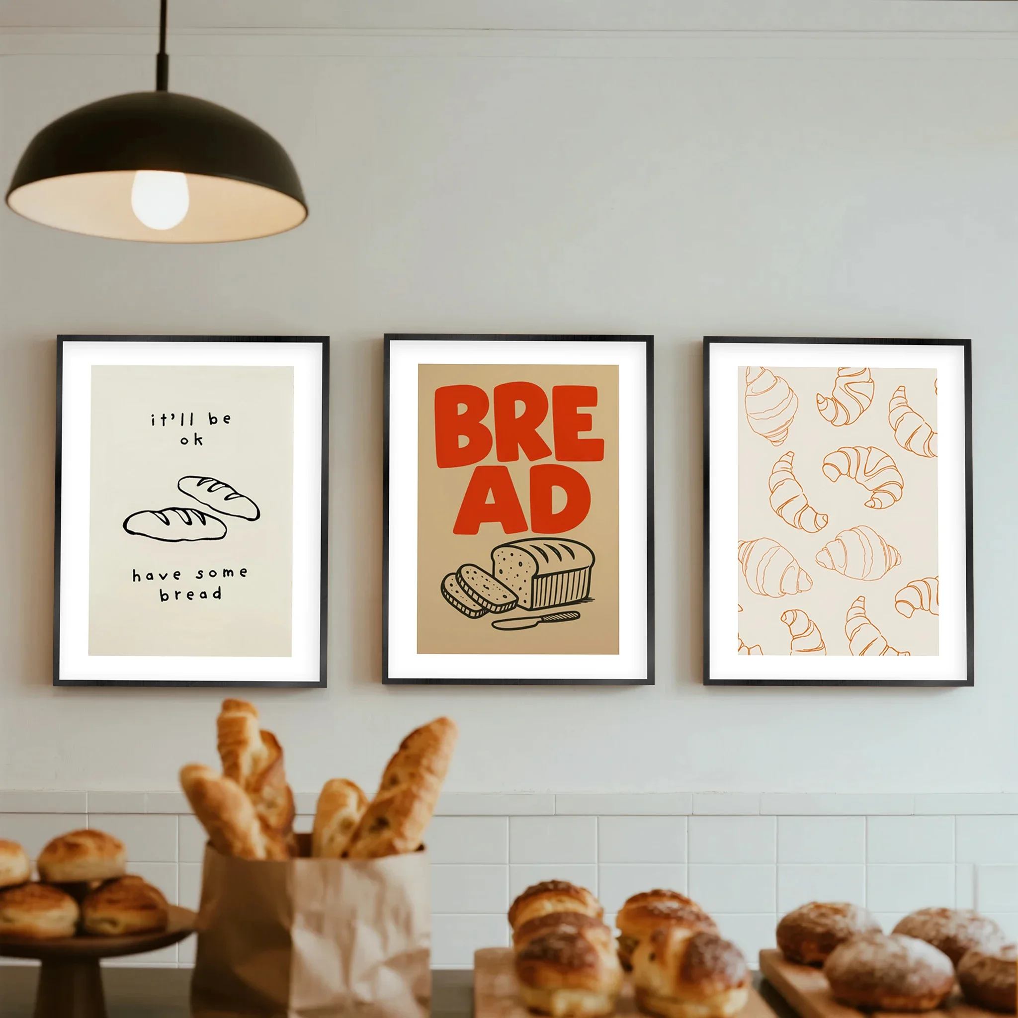 French Retro Bread Art Prints Nordic INS Posters Cute Hand Drawn Breakfast Bread Line Diamond Painting Dining Room Wall Decor