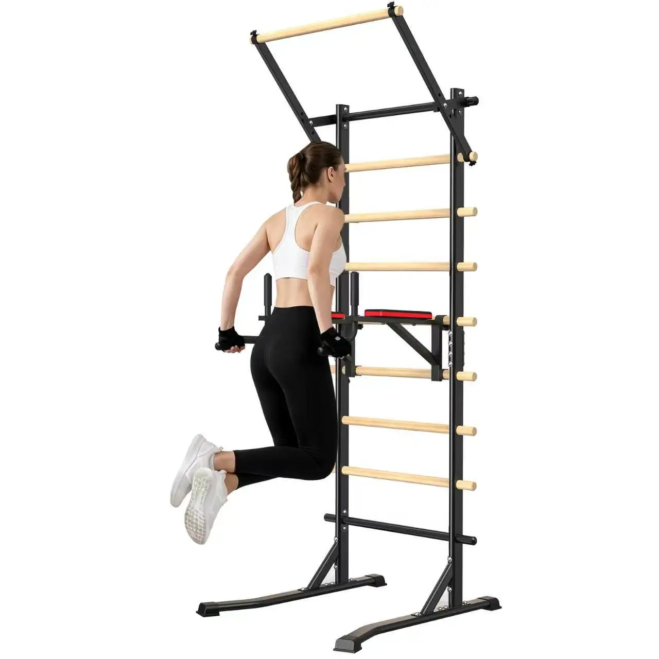 Heimfitness-Klimmzugstange Multifunktions-Kraftturm mit Verstellbarer Höhe, Dip-Parallelstangen, 150KG Tragfähigkeit und Rutschfester Basis