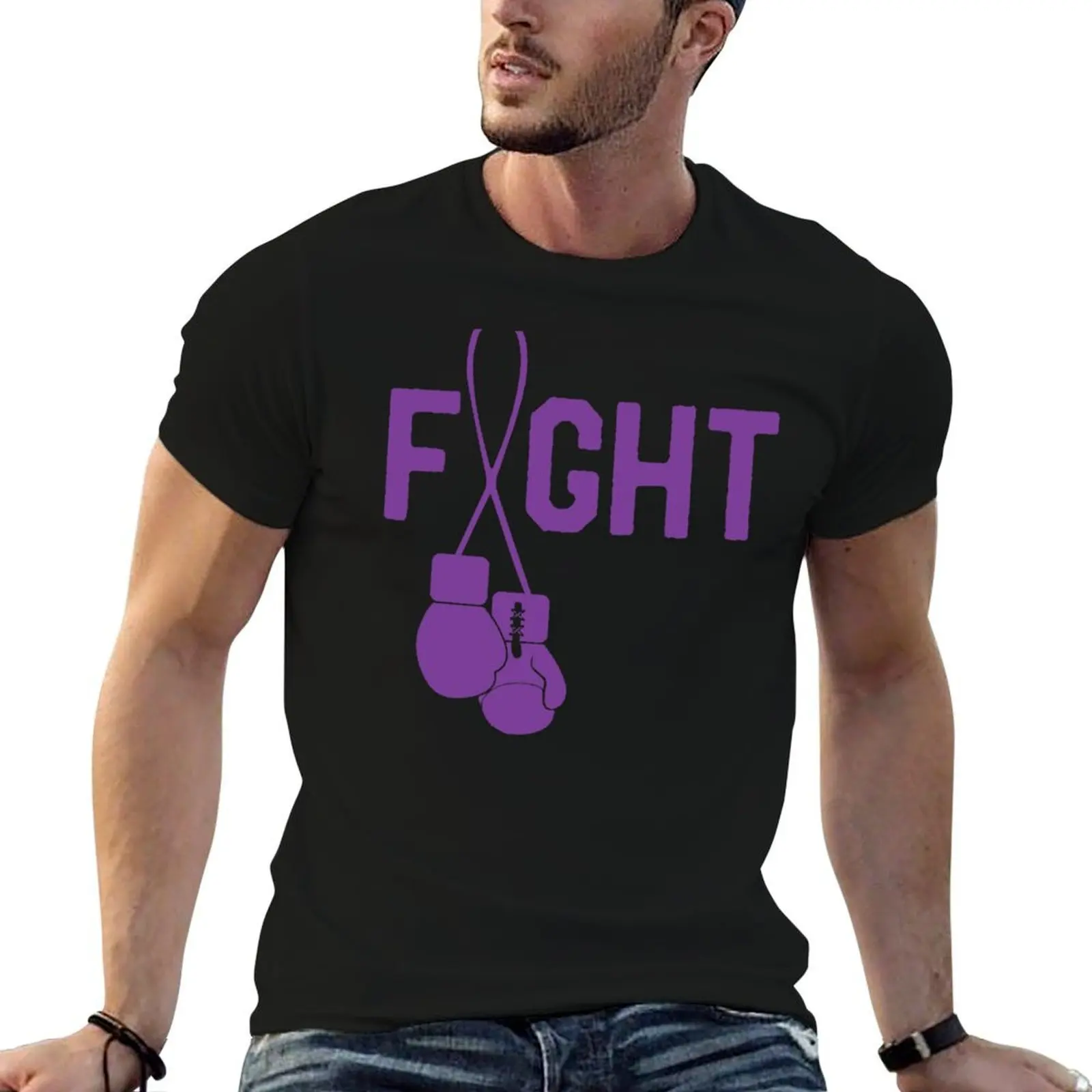 

Cute Pancreatic Cancer Awareness Survivor Fighter Ribbon T-Shirt man t shirts cotton printed t shirts for man T-Shirt