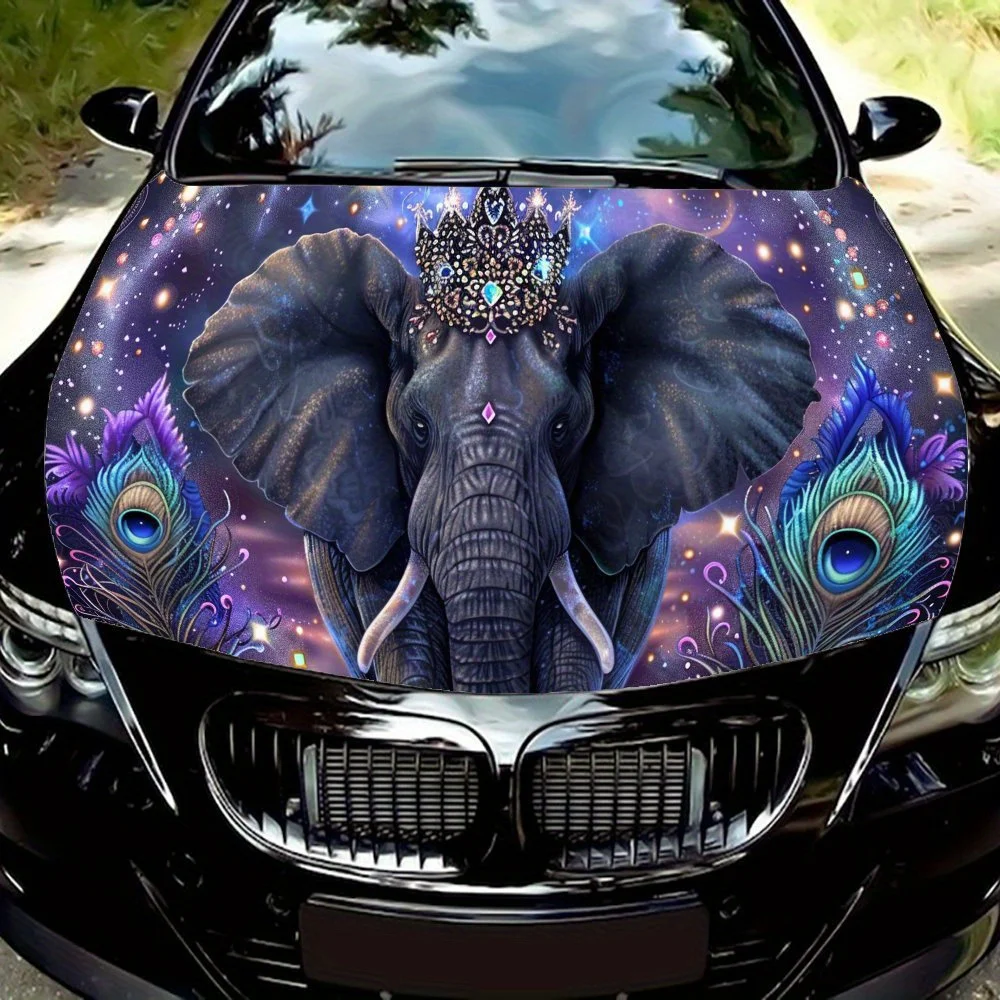 

Fantasy Elephant Crown Car Hood Vinyl Wraps Sticker, Car Engine Decal, Waterproof Self-adhesive Car Packaging Cover, Universal C