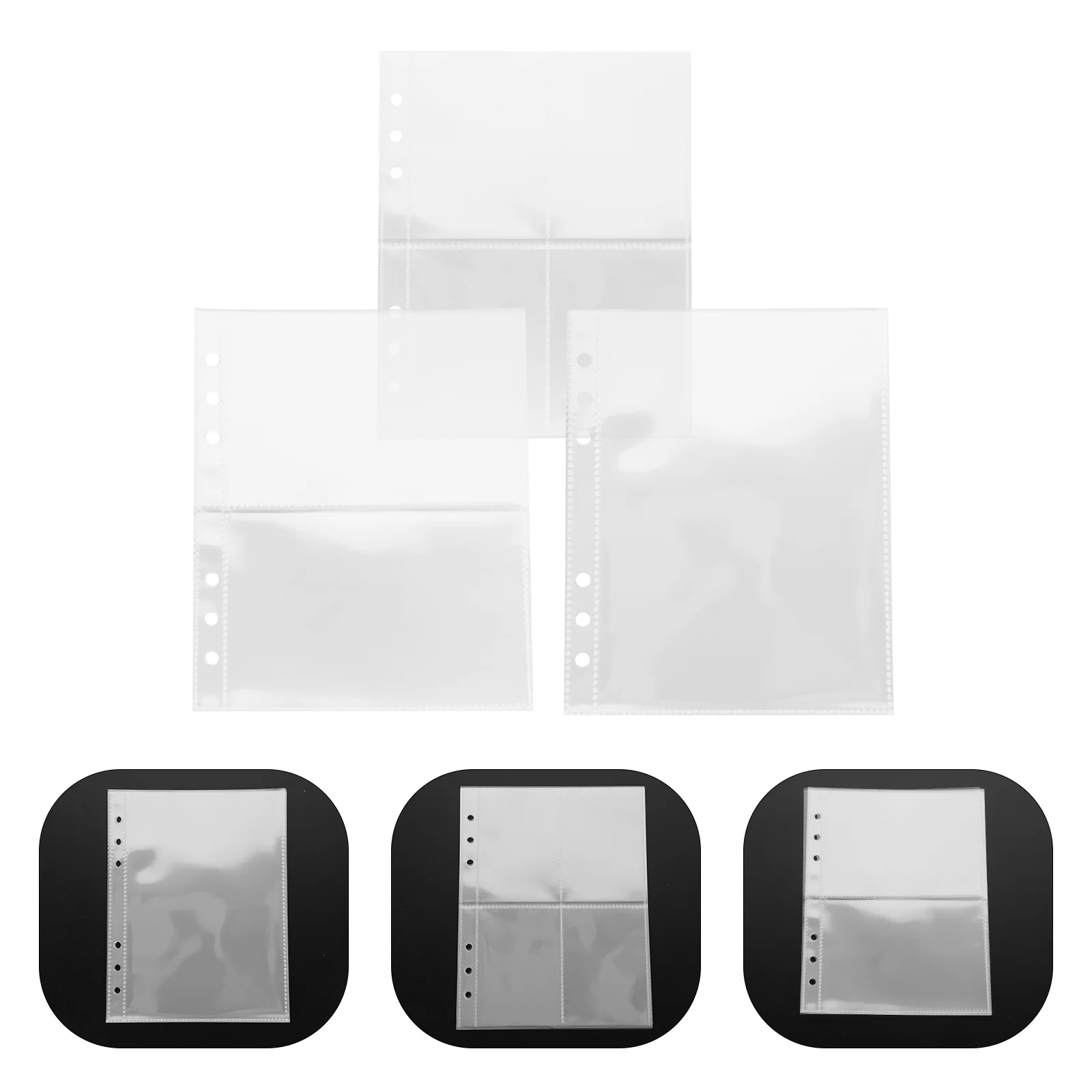 

3 Books Photo Album Replacement Pages Clear Card Sleeves Transparent Photo Sheets Protect Photos Postcards Coupons Collectibles