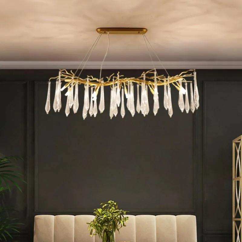 Round  Branch Crystal Chandelier For Kitchen Table Living Dining Room Bedroom Modern Gold Crystal Hanging Chandelier Lights
