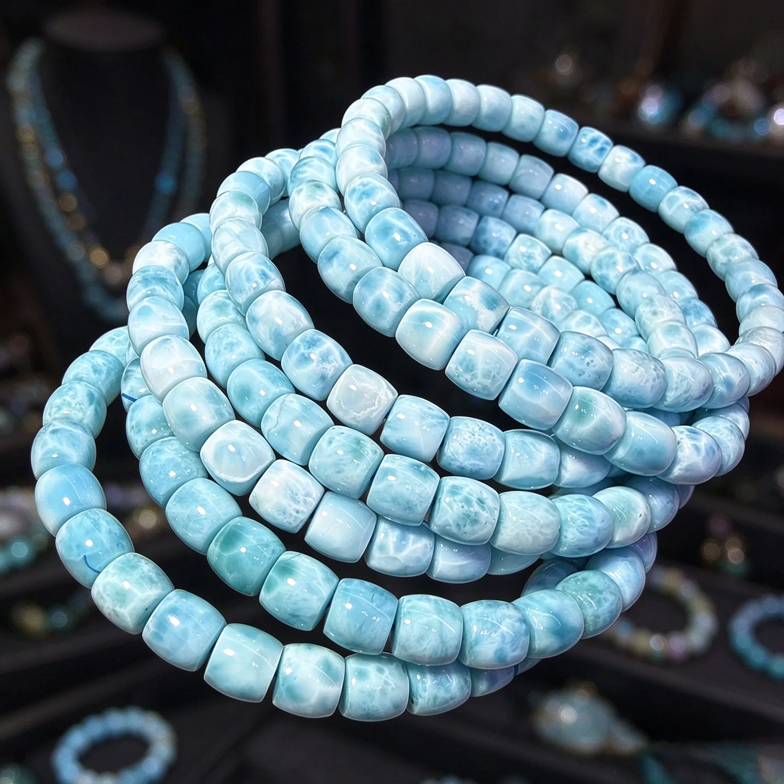 Blue Natural Larimar Bucket Beads Bracelet ,Love & Loyalty, For DIY Jewelry Bracelets Accessories
