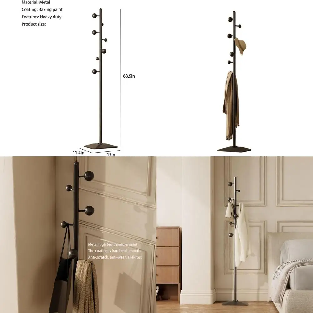 

7-Hook Freestanding Coat Rack with Metal Base for Bags and Hats, Ideal for Home, Office, Hall, and Entryway