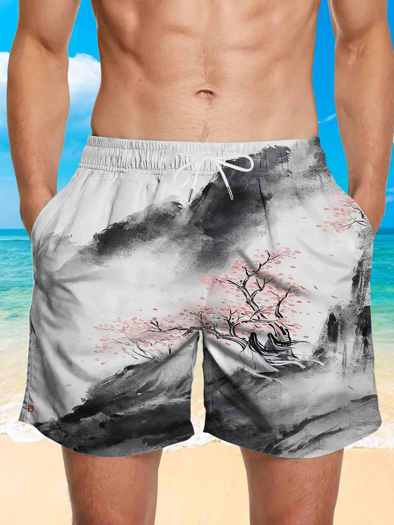 

Fashion Digital Full Print Beach Pants Men Lightweight Quick Dry Casual Shorts