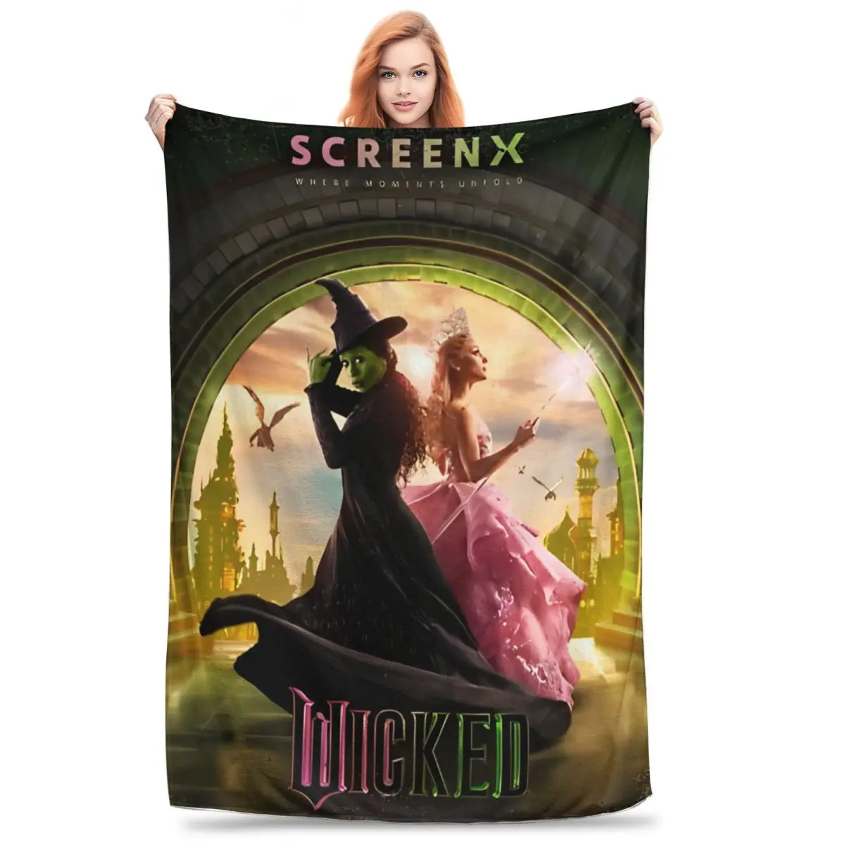 Wicked Movie Blanket Warm Cozy Fluffy Throw Blankets for Bed Multiple Sizes Bedding Throws