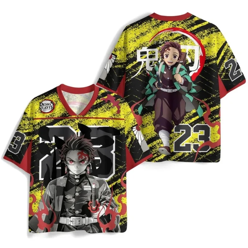 Camiseta Nueva 2026 de Demon Slayer Tanjiro Kamado con Cuello en V, Retro, de Doble Cara, con Estampado 3D, de Malla y Manga Corta para Hombre y Mujer