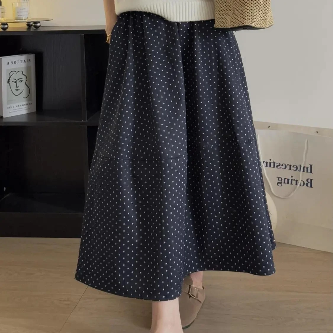 

Polka Dot A-Line Midi Skirt plus Size Conceal Hip Slimming Spring Summer New Sle Pear ape Body Korean Sle f-length S...