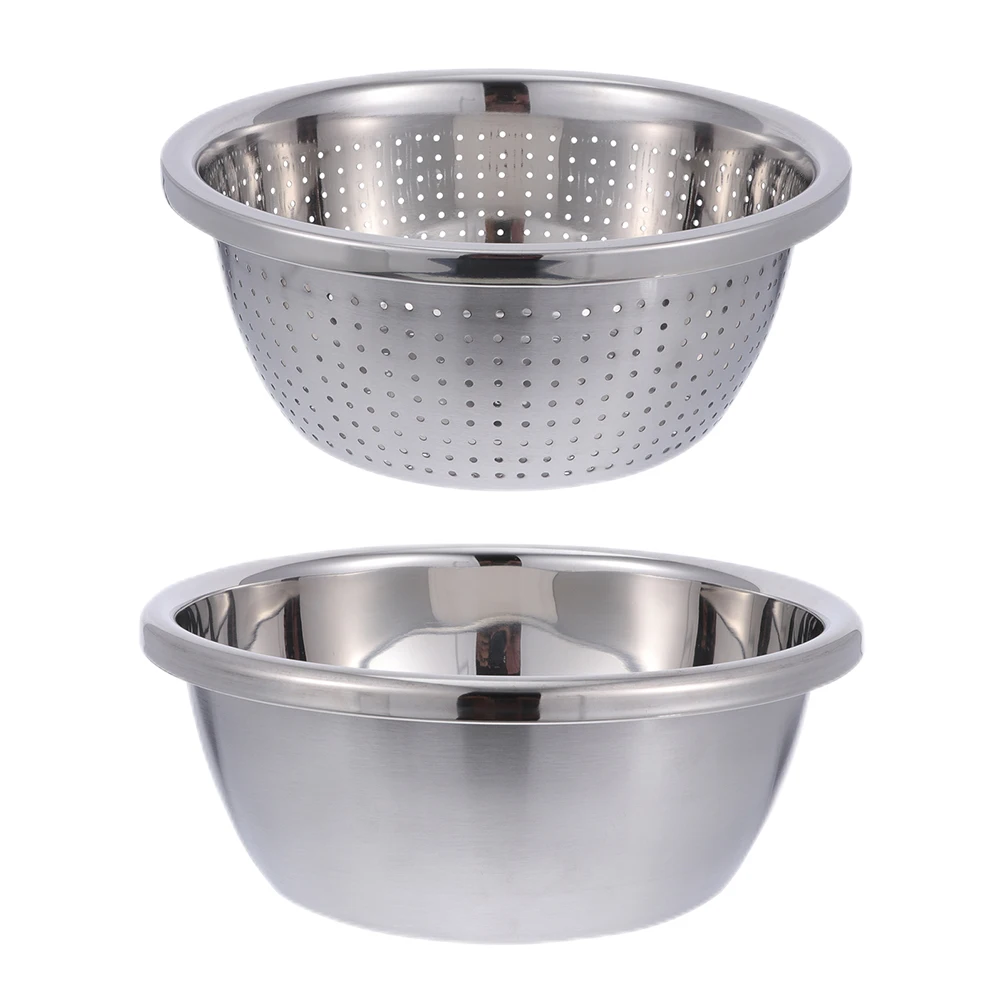 

Stainless Steel Drain Basin Thickened Silver Strainer Bowl Vegetable Fruit Wash Basket Kitchen Accessory Portable