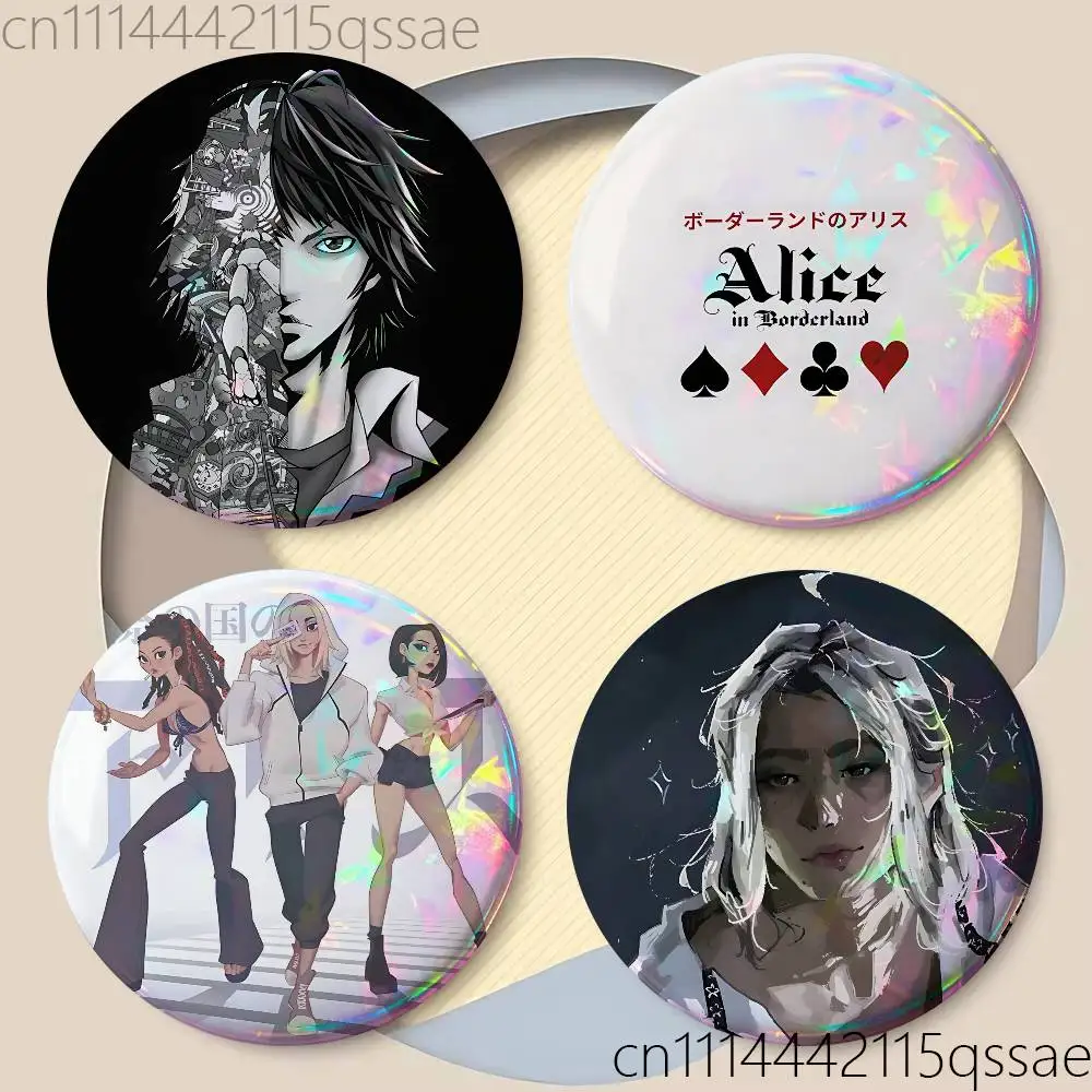 A-Alice in B-Borderland 25/32/44/58/75mm Badges Button Round Creative Pin Brooch Badge Bag Decor Accessories