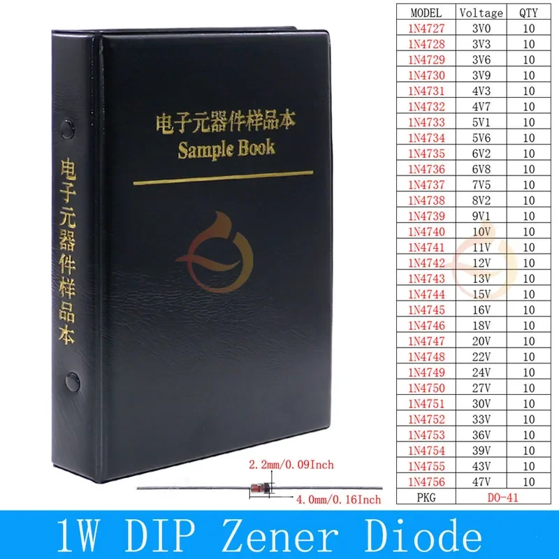 DIP SMD Zener Diode Assortment Kit Mix Sample Book 2V 3.3V 4.7V 5.1V 7.5V 8.2V 9.1V 12V 15V 20V 22V 24V 27V 30V 33V 39V 43V 47V