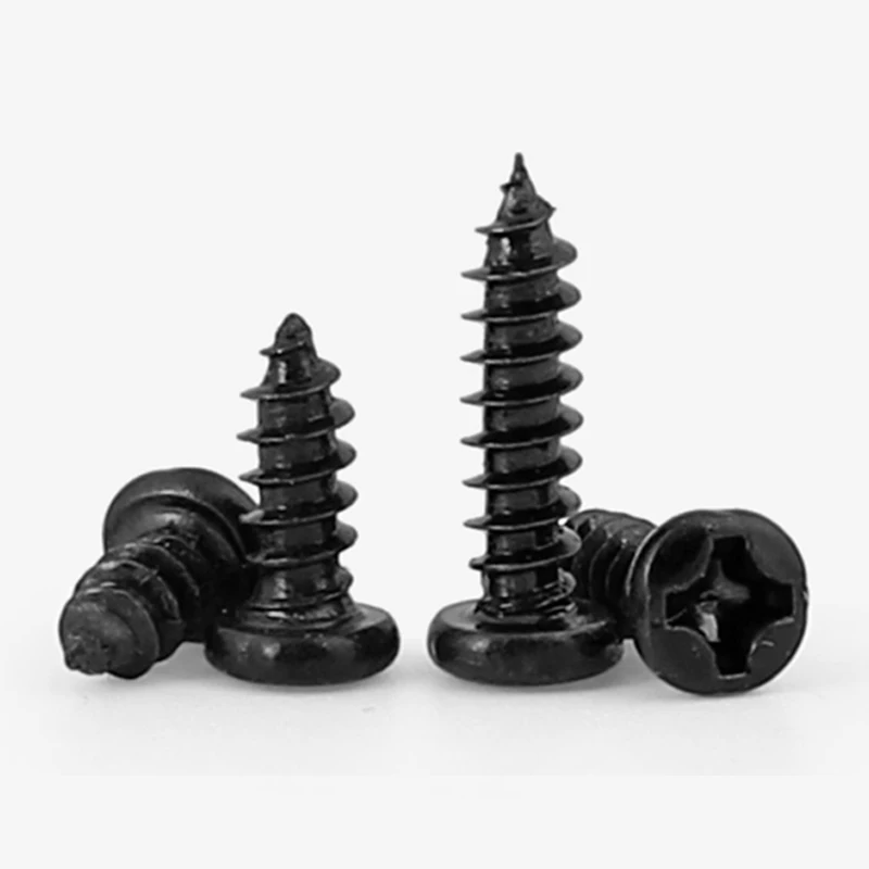 50/ 100/ 200/ 500pcS M1 M1.2 M1.4 M1.7 M2 M2.6 M3 M3.5 Black Steel Small Phillips Flat Cross Round Pan Head Self-tapping Screw