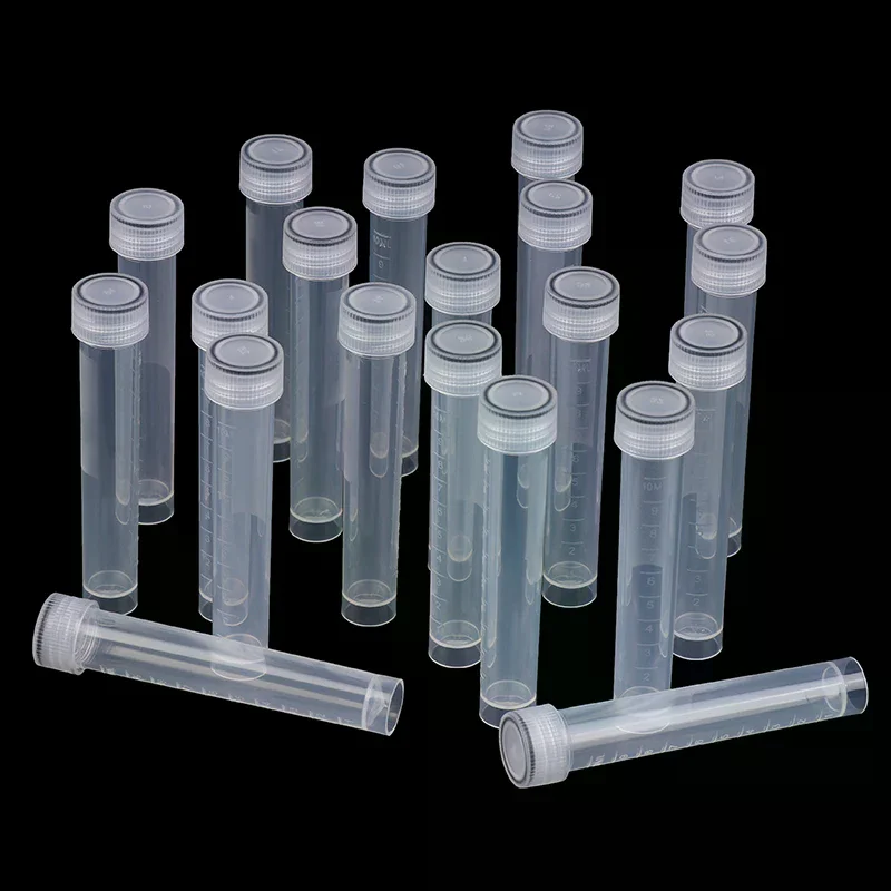 20Pcs 10ml Plastic Test Tubes Vials Sample Container Powder Craft Screw Cap Bottles