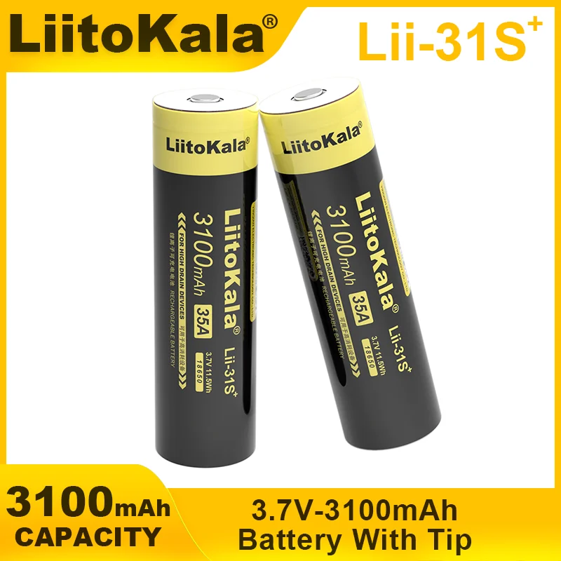 New LiitoKala Lii-31S Tip 18650 Battery 3.7V/4.2V Li-ion 3100mAh 35A Power Battery For High Drain Devices