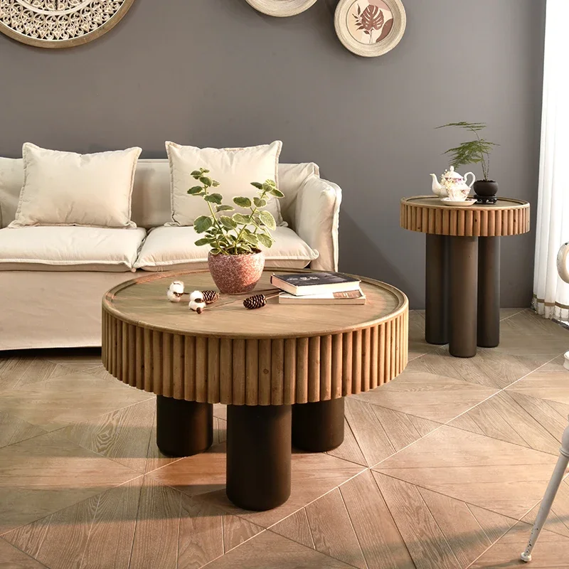 

Wabi Sand retro solid wood small coffee table table living room household small apartment size combination round tea table