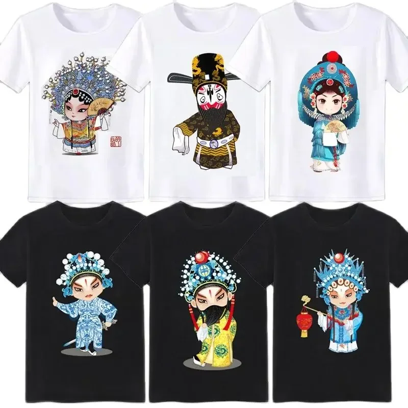 Beijing Opera T-shirt National Tide Q Version of Facebook Characters Short-sleeved Students Half-sleeved Men's Women's Shirts