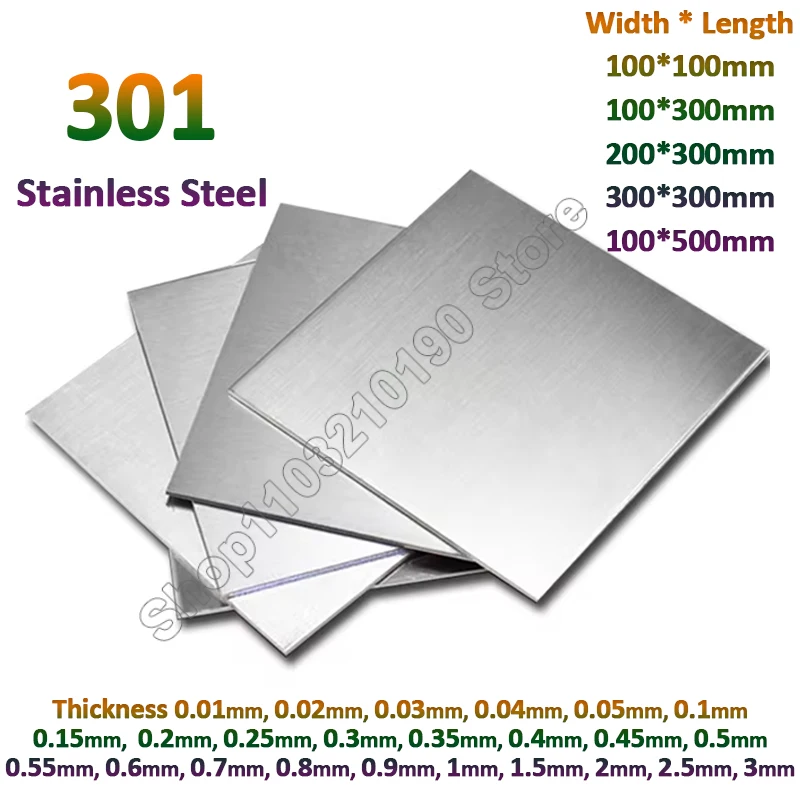 1Pc Thickness 0.01 0.02 0.03 0.04-3mm 301 Stainless Steel Sheet Foil Strip Flat Brushed Metal Polished Thin Plate Length100-500m