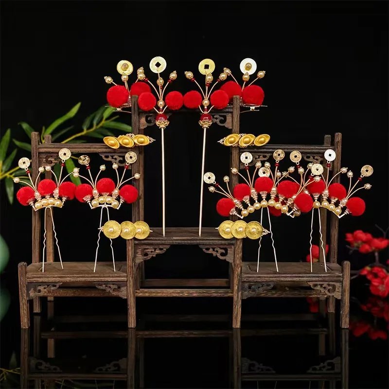 God of Wealth Hair Accessories Ancient Style Tassel Clipper Hair Clothing Hanfu Headdress for Women