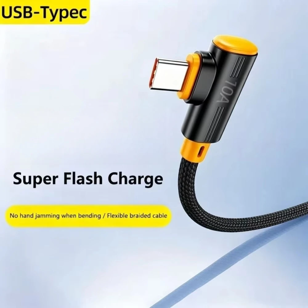 10A 480Mbps USB A To USB C Braided Charging Cable 90° L Elbow Design Fast Charging Data Sync Cord for IPhone Samsung Smartphones