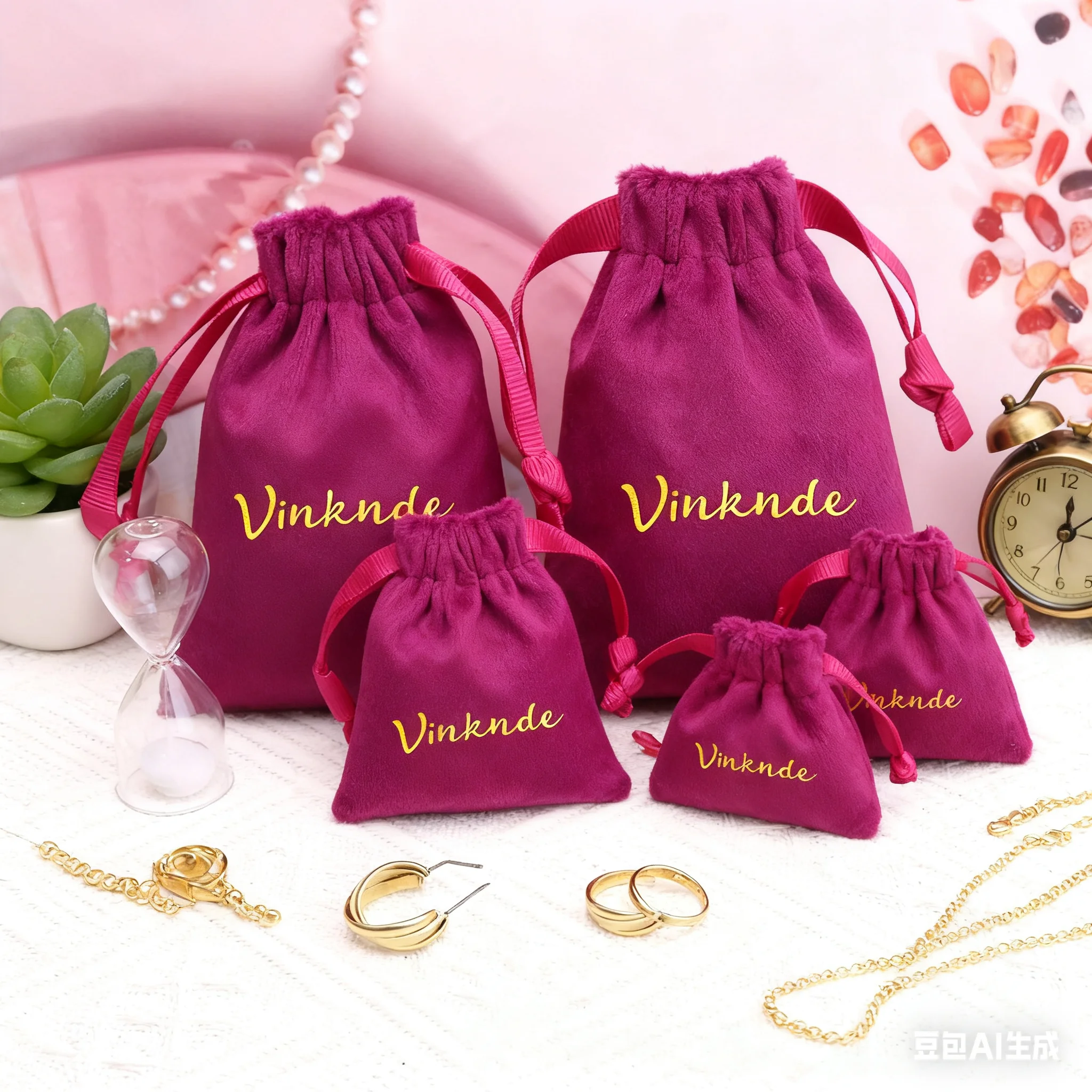 

50Pack Custom Logo Rose Velvet Jewelry Packing Storage Pouch Bag for Necklace Bracelet Candy Wedding Gift Cosmetic Storage Sack