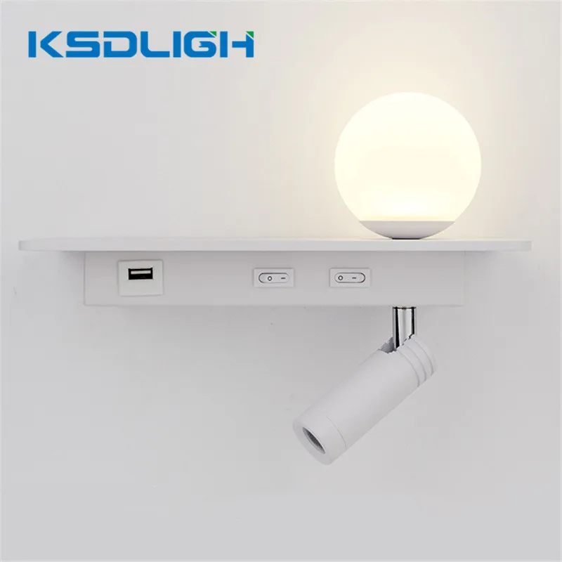 5W Modern Sconce With Shelf USB Charging LED Bedroom Bedside Wall Light With Switch 3W Adjustable Reading Wall Lamps Fixtures