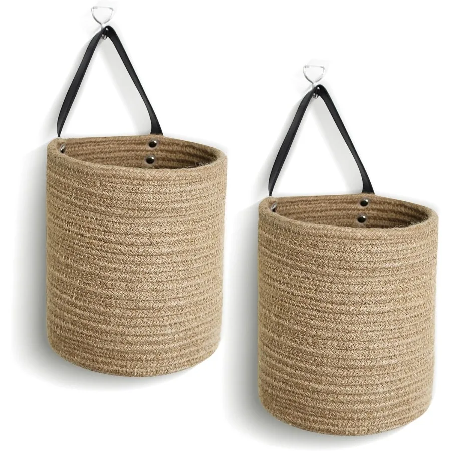 

Hanging Basket 2 Pack Small Wicker Wall Baskets for Organizing Woven Boho Wall Hanging Decor Indoor Plant Holder Cotton Rope Do