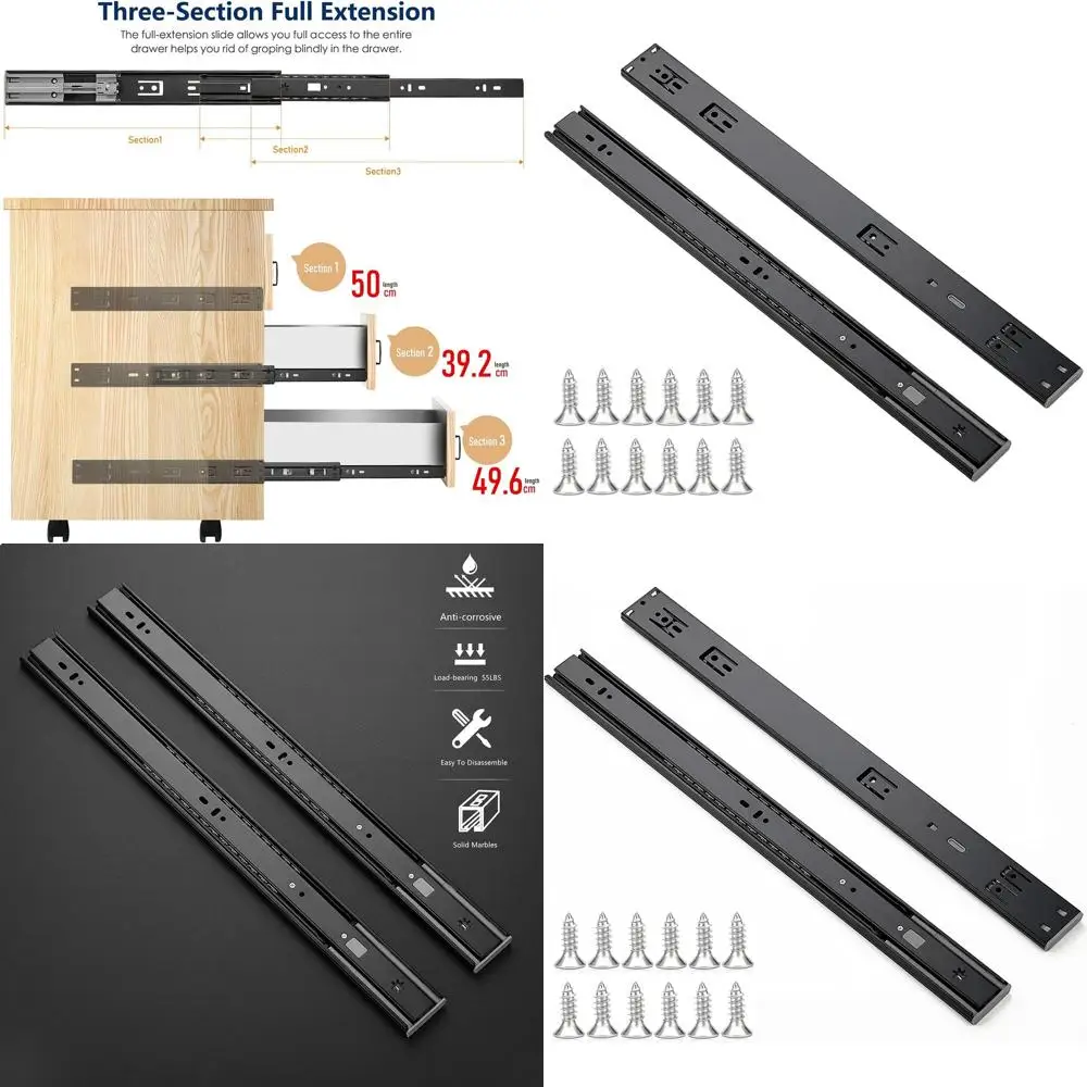 

20 Inch Soft Close Drawer Slides, 5 Pairs, 10 Pack, Black, Full Extension Ball Bearing, Side Mount Glides
