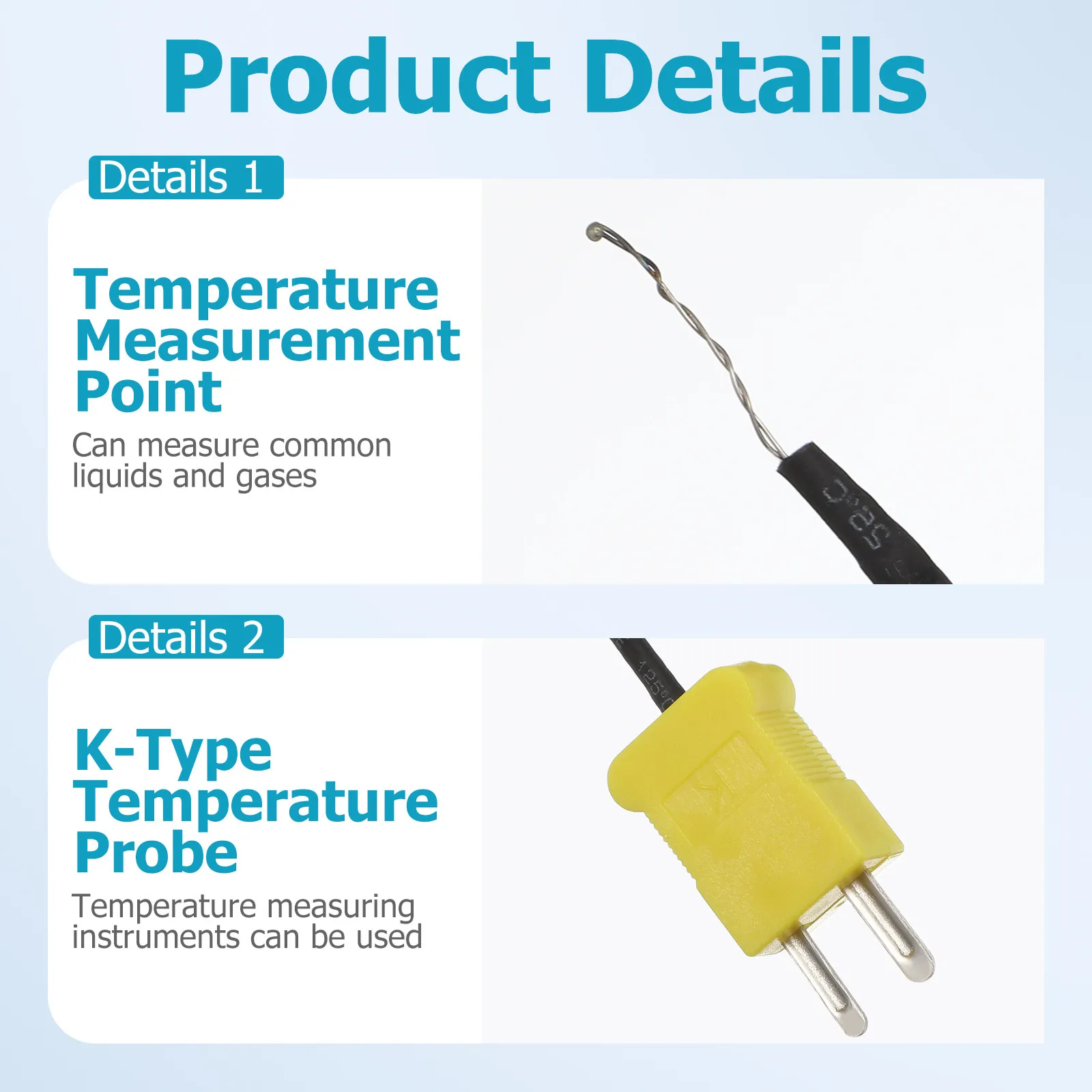 5Pcs K Type Thermocouple Probe Temperature Fiber ABS Construction Fast Response Mini-Connector for Air Gas