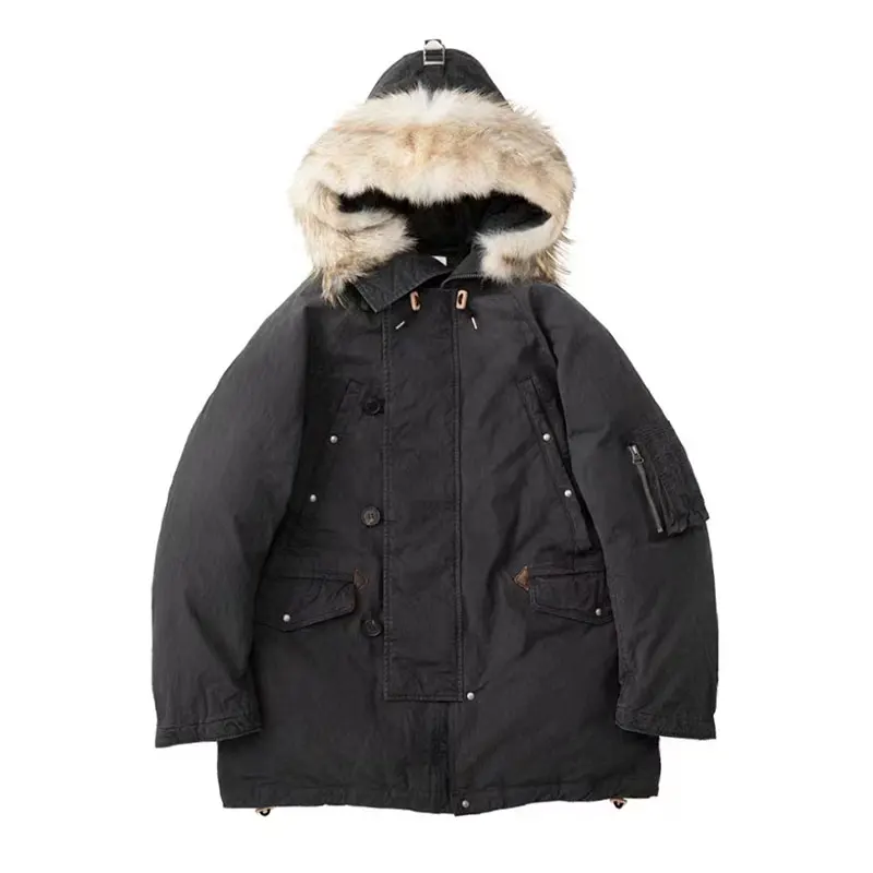 VISVIM FIL 22AW valdez down coat wolf fur collar mud-dyed washed white goose down jacket