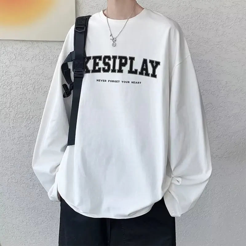 

Long-sleeved T-shirt Fall Men's New Hundred Loose Printed Bottoming Shirt Men Tide Ins on Clothes Men's Work Homewear Large Size