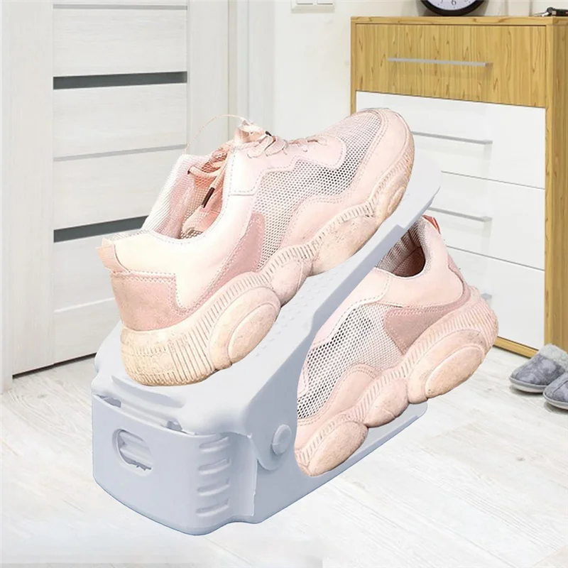 

T19C 10PCS Double Layer Space Saving Shoe Rack Storage Holder Non-Slip Storage Idea - White