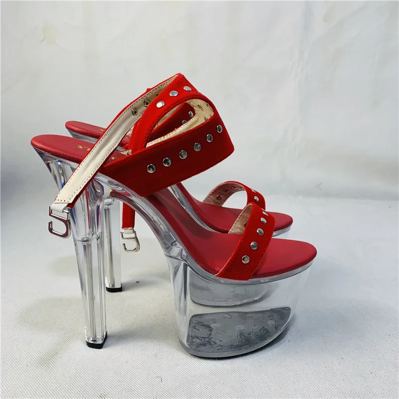 Sexy stiletto sandals with 17 cm rivets and a pole dance performance with ankle strappy heels  dance shoes