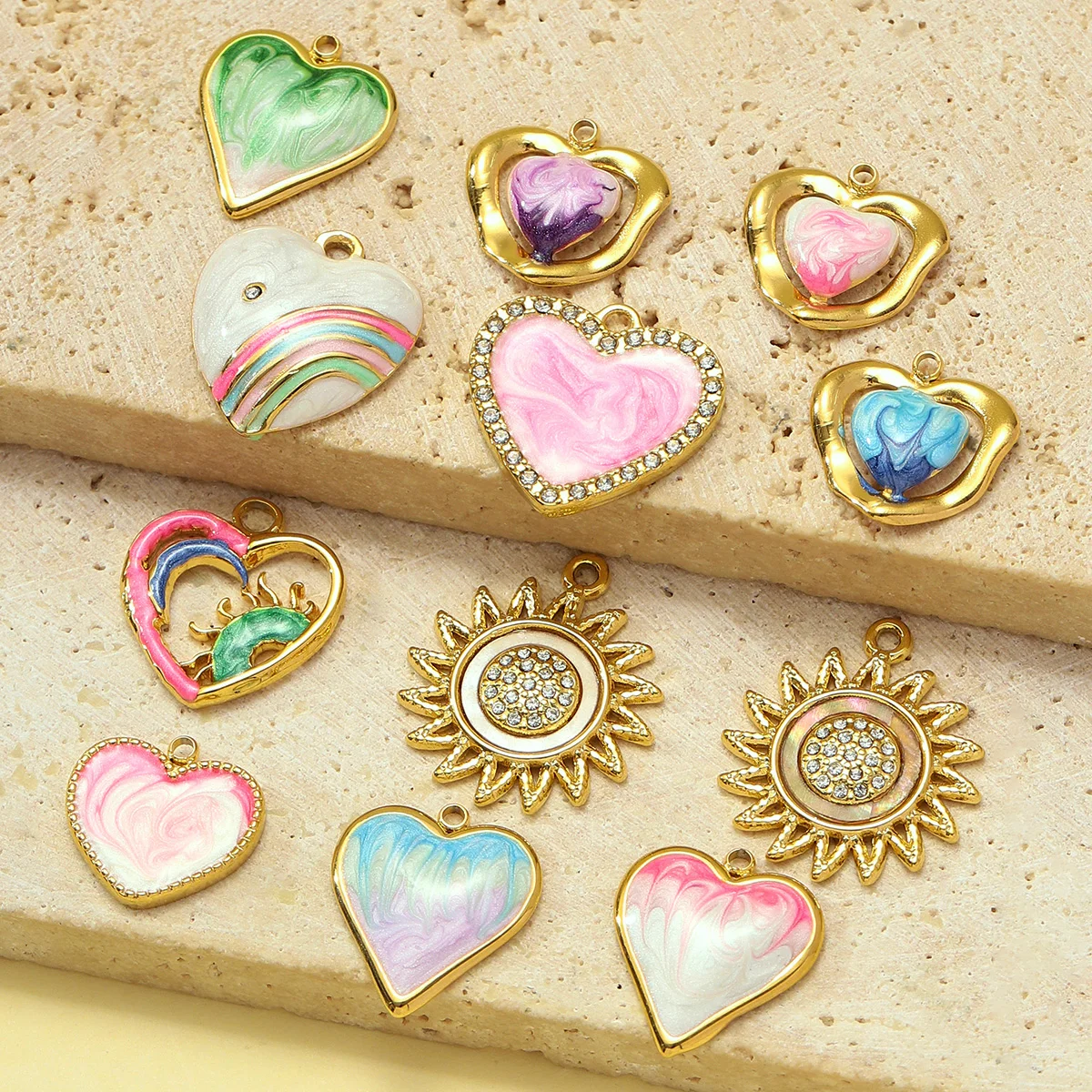 

3pcs/Lot Stainless Steel Enamel Colorful Heart Pendants Charms Rhinestone for DIY Fashion Jewelry Making Accessory