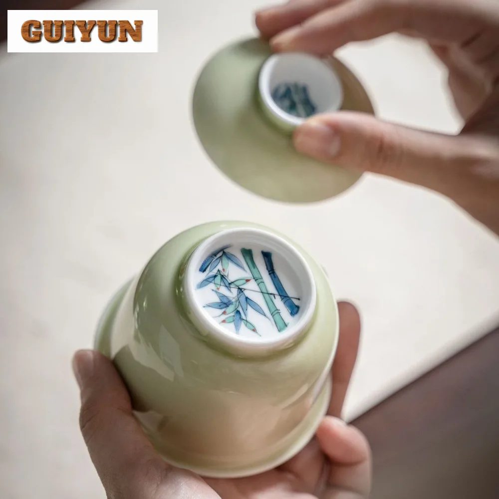 110ml Hand-painted Bamboo Art Gaiwan Creative Blue and White Tea Tureen Tea Making Cover Bowl Tea Ceremony Equipment Collection