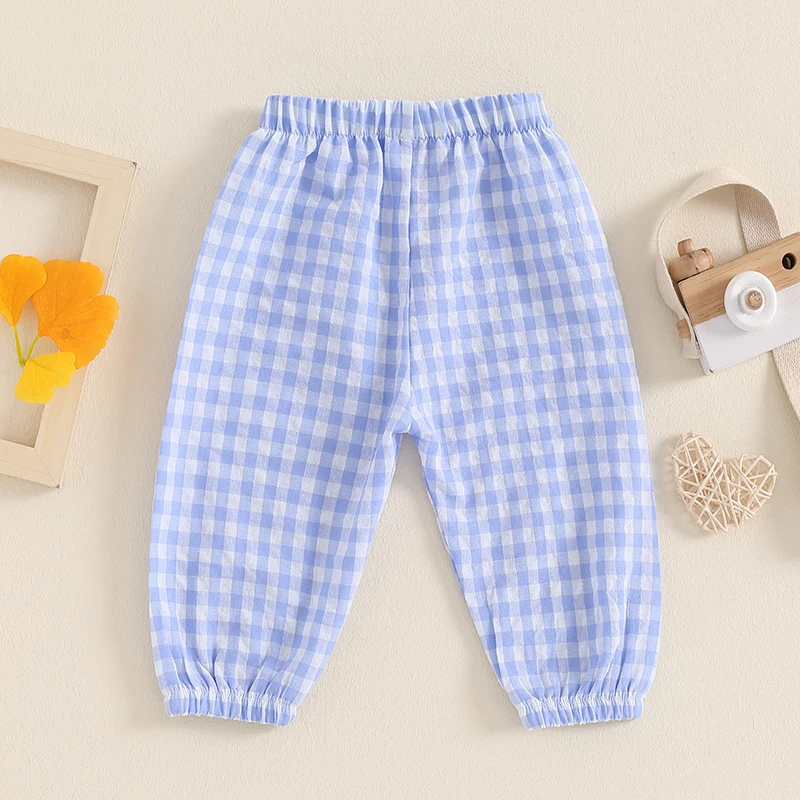 Toddler Baby Girls Boys Plaid Outfits Gingham Elastic Waist Pants Soft Checked Harem Bloomers Fall Long Pants