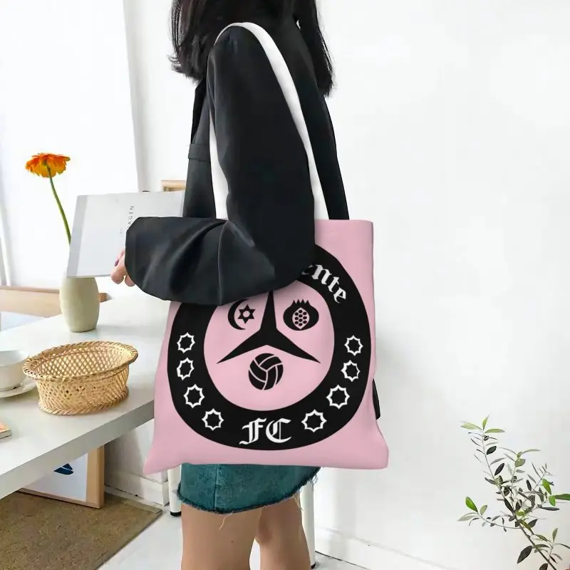 Custom Dellafuente FC Logo Gotico Groceries Shopping Bag Printing Canvas Shopper Tote Shoulder Bags Large Capacity Handbag