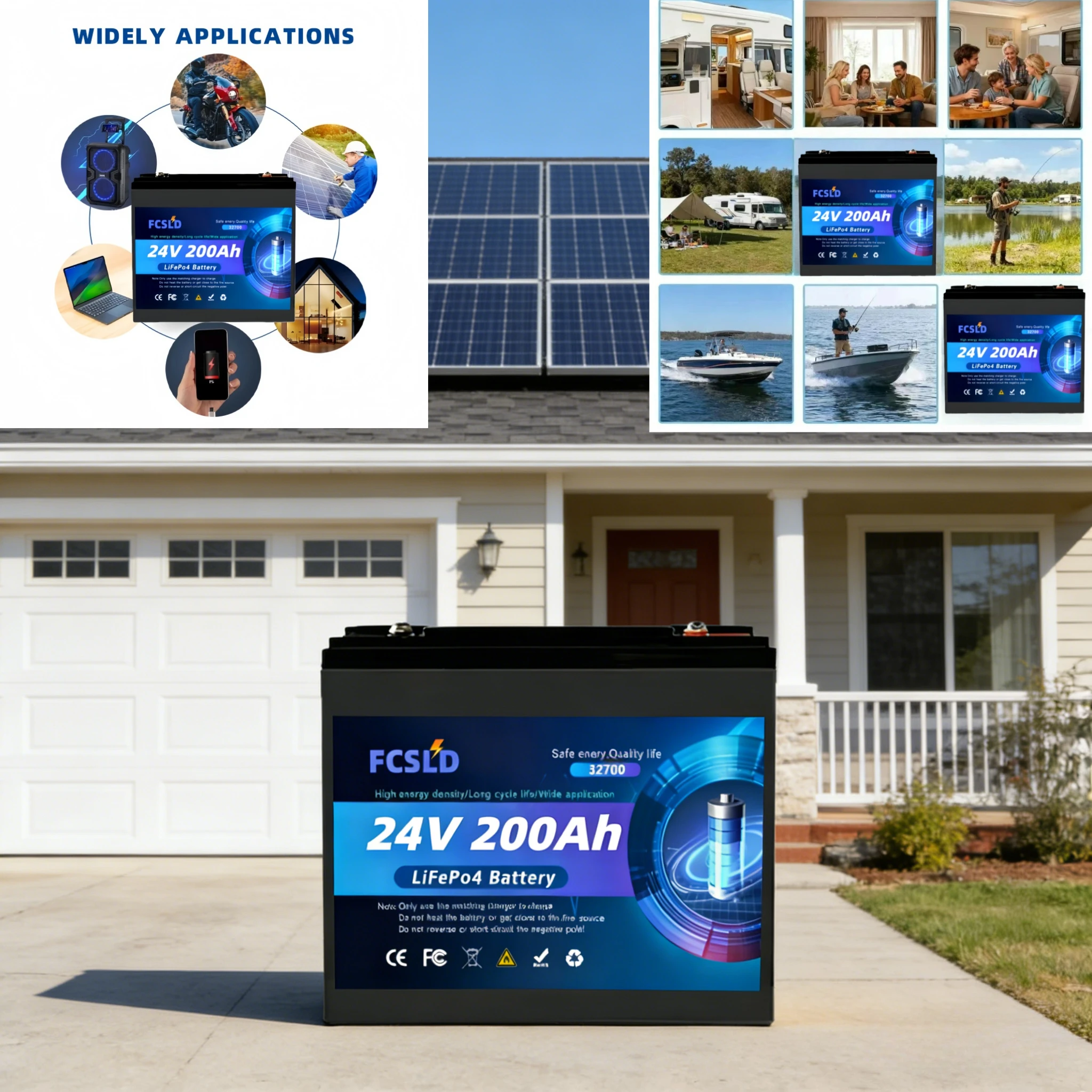 

24V 100Ah-200Ah LiFePO4 Battery 32700 Built-in 200A BMS Deep Cycle Solar Power Off-grid Home Backup Battery