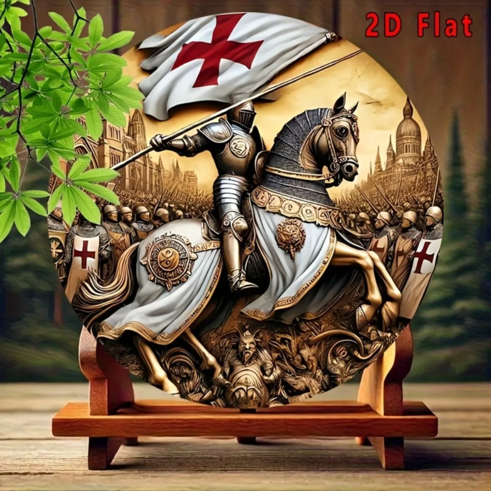 Metallschild „Vintage Templar Knight“ – 20,3 x 20,3 cm, rund, 2D-Dekor für Schlafzimmer, Bar, Club, Kunstgalerie, historische Ausstellungsraumdekoration