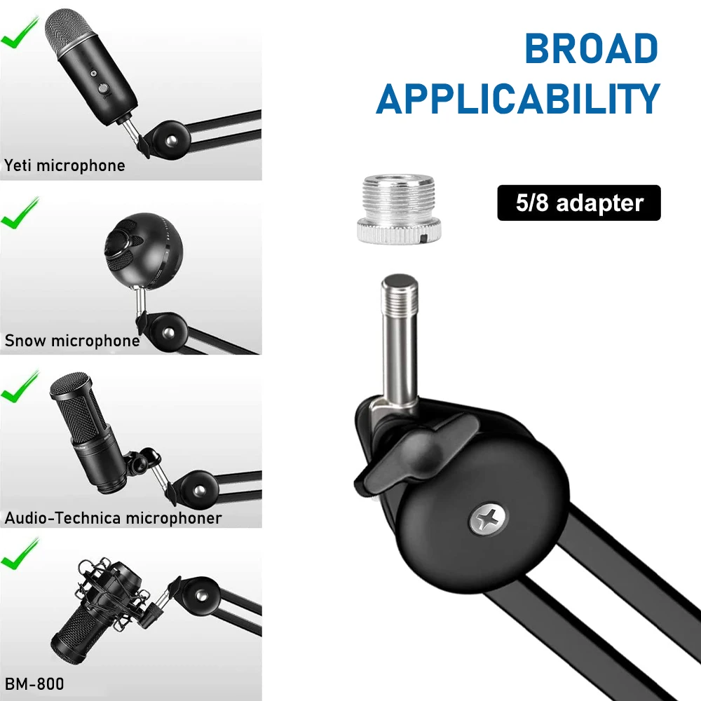 Microphone Heavy Duty Arm Desktop Stand Adjustable with 5 Ties Spring Built-in Mic Arm Sturdier Stand for Blue Yeti Snowball