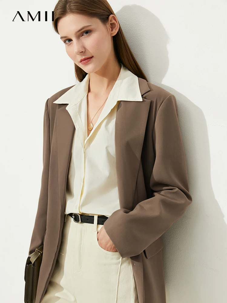 

AMII Minimalism Blazer Women 2022 Winter Niche Design Vintage Fashion Commuter Fake Two Pieces Detachable Solid Coats 12170652